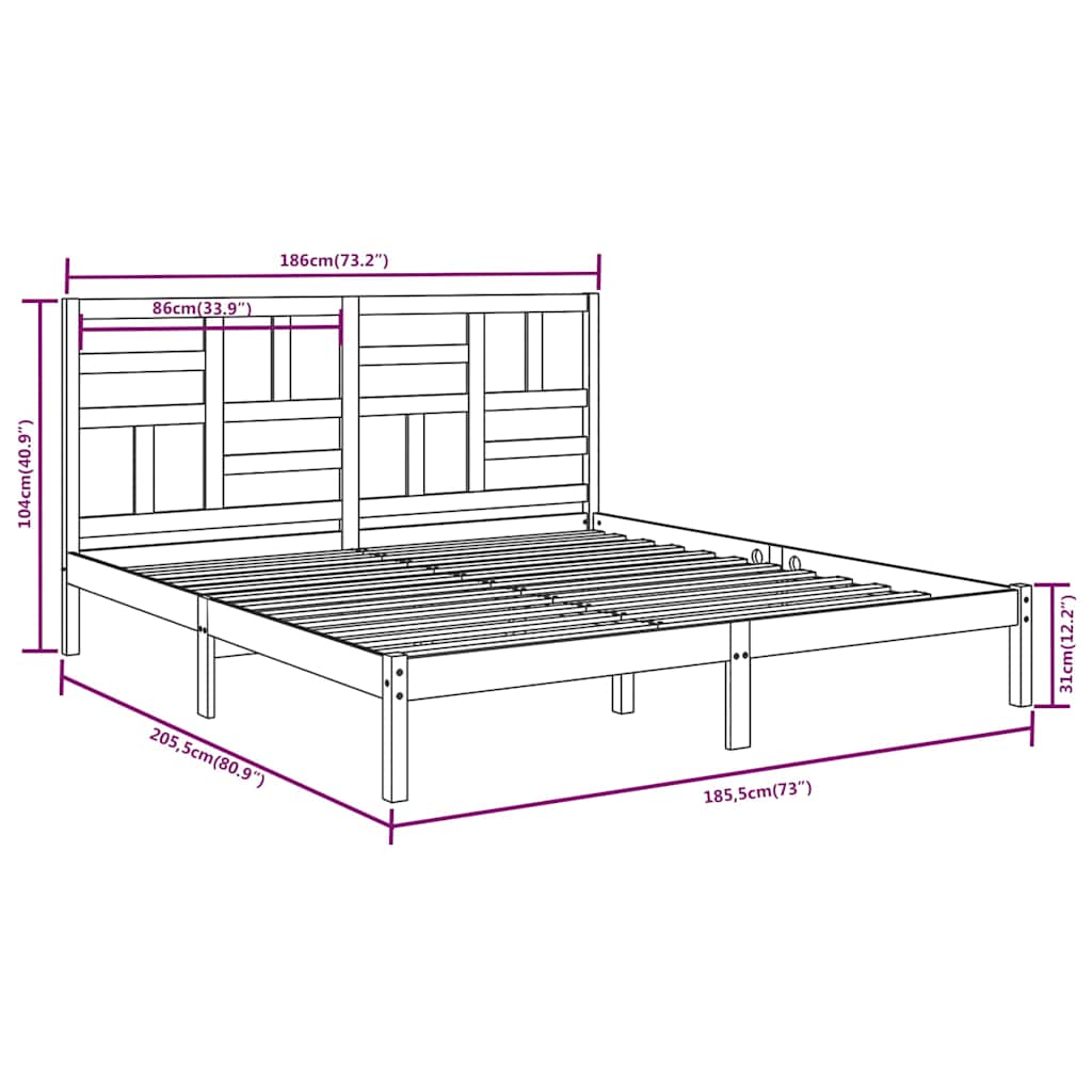 Bed Frame without Mattress Solid Wood 180x200 cm