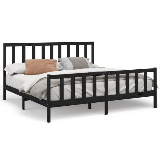 Bed Frame without Mattress Black 200x200 cm Solid Wood Pine Bed Frame without Mattress Black 200x200 cm Solid Wood Pine