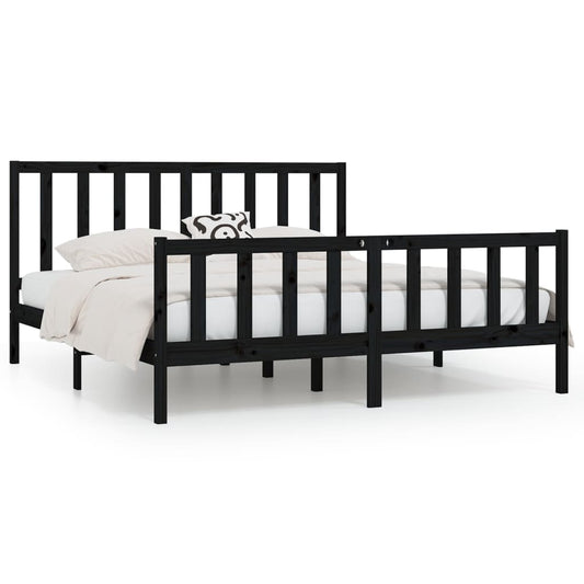 Bed Frame | Black | Solid pine wood | 200x200 cm | Durable | Bed Frame Bed Frame | Black | Solid pine wood | 200x200 cm | Durable | Bed Frame