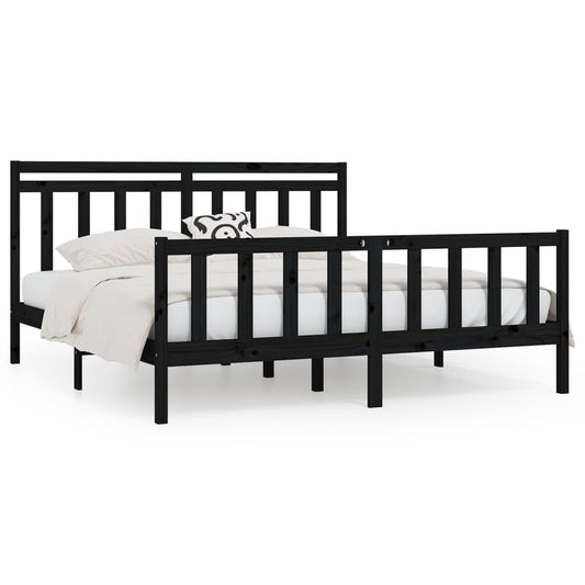 Bed Frame | Black | Solid pine wood and plywood | 200x200 cm | Durable Bed Frame | Black | Solid pine wood and plywood | 200x200 cm | Durable