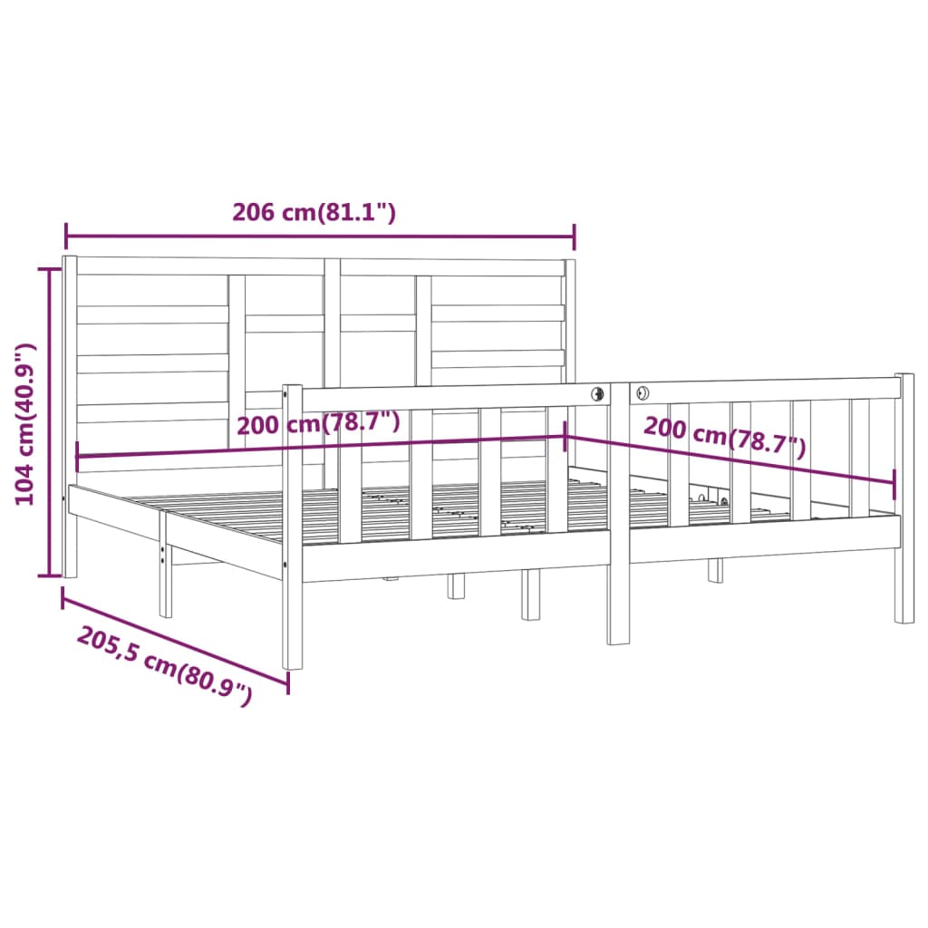 Bed Frame | Grey | Solid Pine Wood, Plywood | Double | Decorative Inlays
