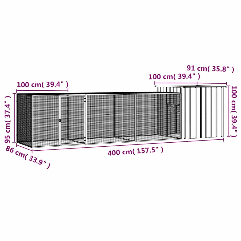 Chicken Cage Grey 400x91x100 cm Galvanised Steel