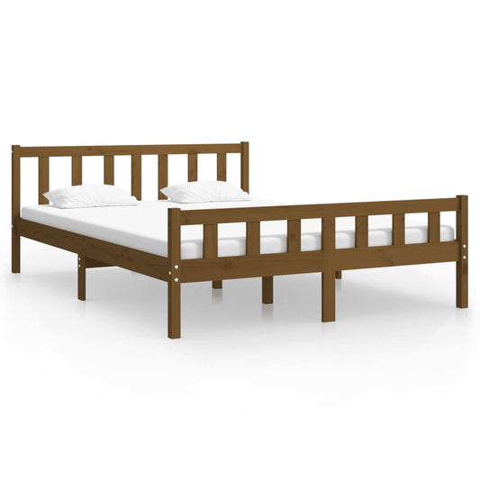 Bed Frame | Honey Brown | Solid Pinewood with Plywood Slats | Double Bed Frame | Honey Brown | Solid Pinewood with Plywood Slats | Double