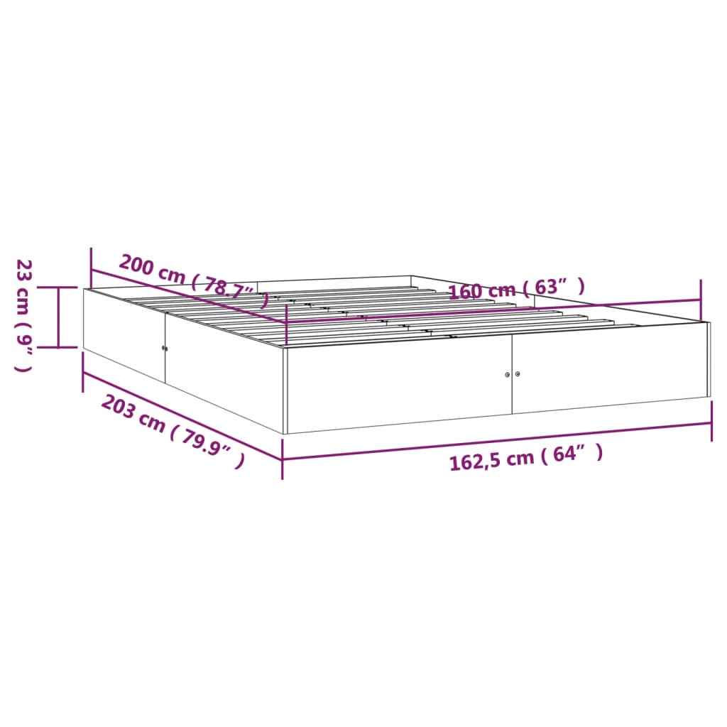 Bed Frame without Mattress White Solid Wood 160x200 cm