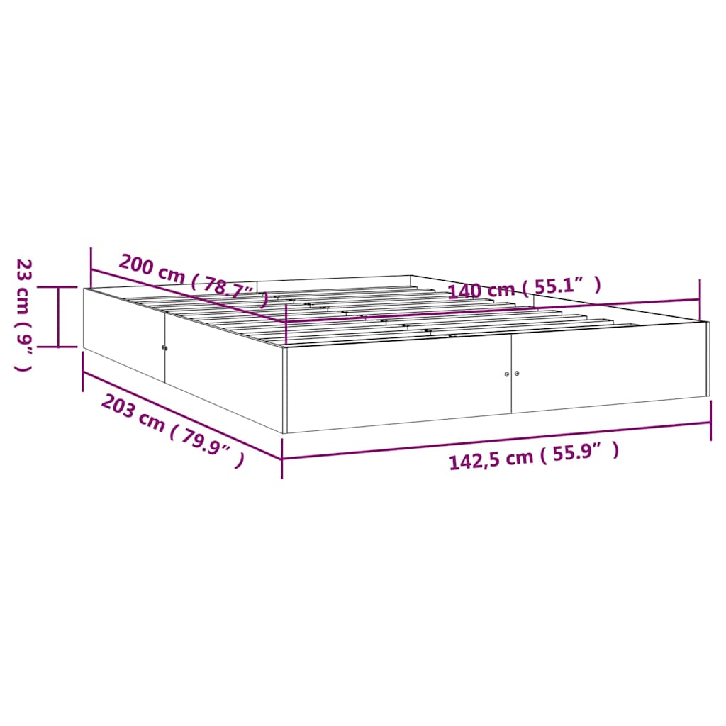 Bed Frame without Mattress Solid Wood 140x200 cm