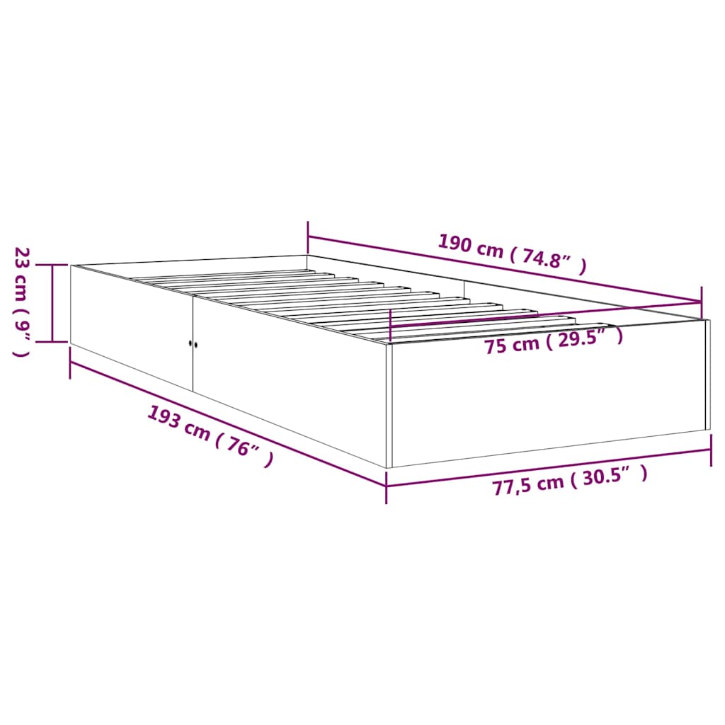 Bed Frame without Mattress Solid Wood 75x190 cm Small Single