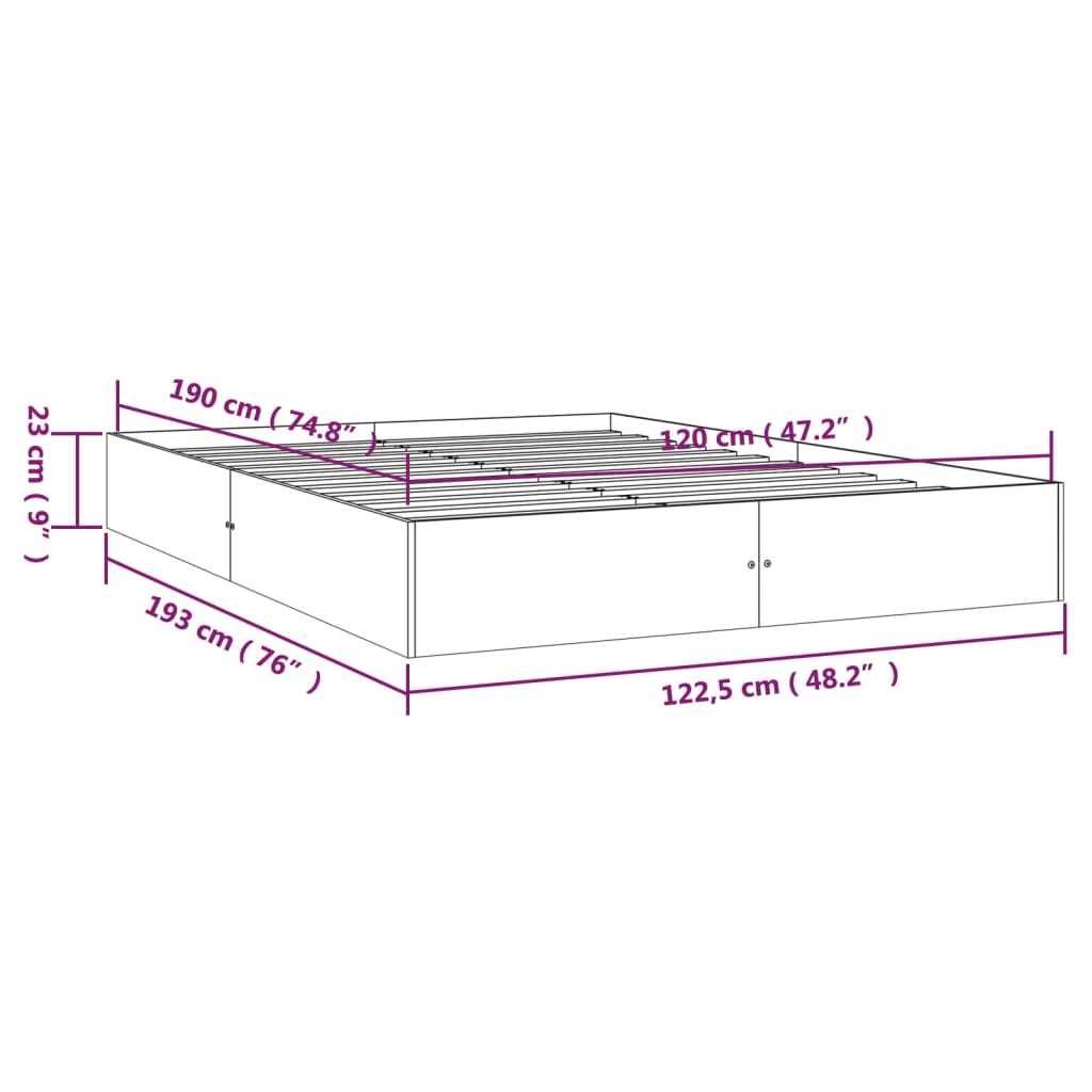 Bed Frame without Mattress Solid Wood 120x190 cm Small Double