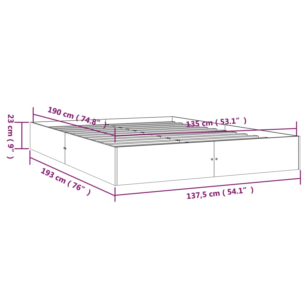 Bed Frame without Mattress White Solid Wood 135x190 cm Double