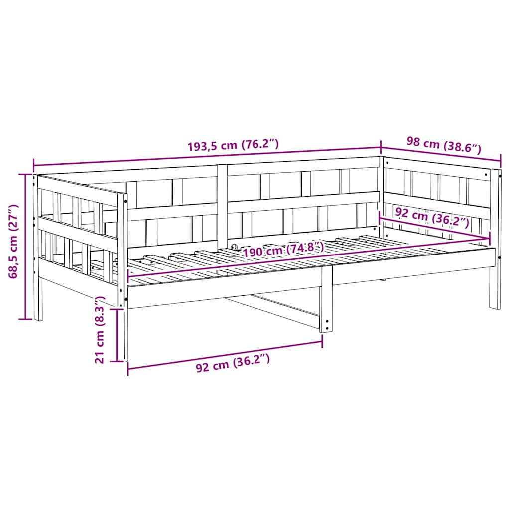 Day Bed without Mattress White Solid Wood Pine 90x190 cm