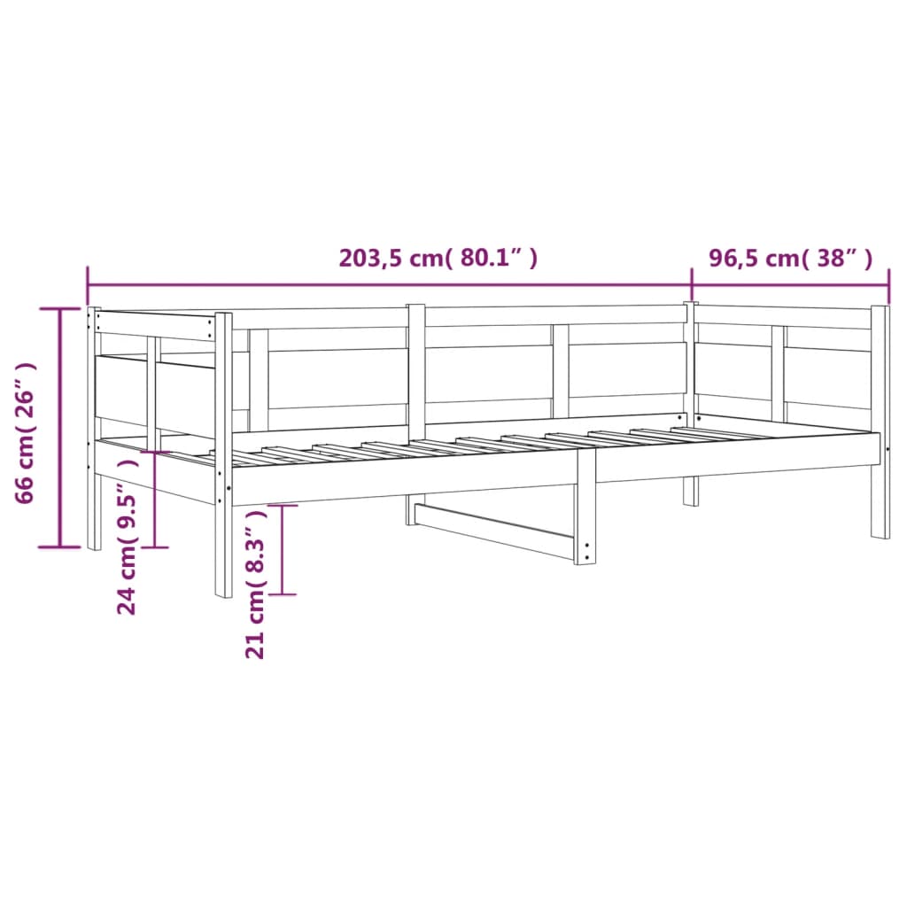Day Bed | White | Solid Pine Wood, Plywood | 90x200 cm mattress size