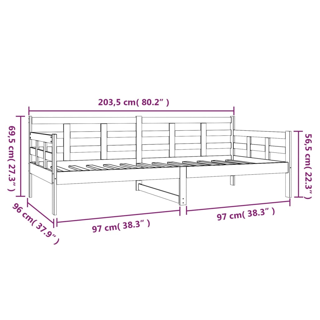 Day Bed | Black | Solid Pine Wood | Single | Convertible