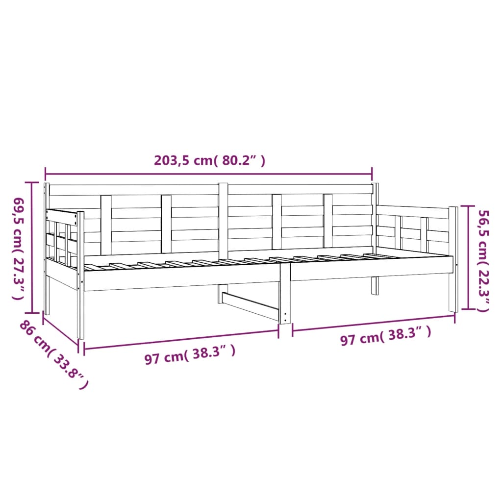 Day Bed | Black | Solid pine wood | Single