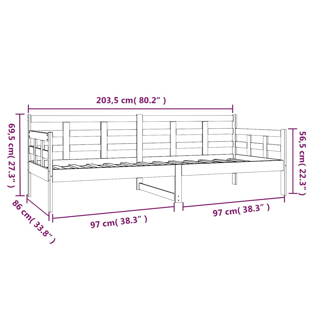 Day Bed without Mattress Black Solid Wood Pine 80x200 cm