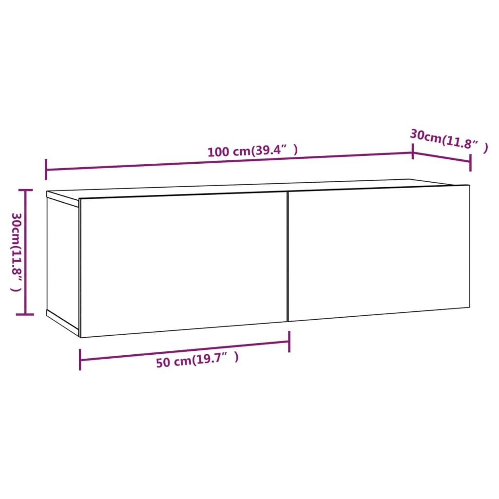 2 Piece Wall-mounted TV Cabinet Set White 100x30x30 cm Engineered Wood