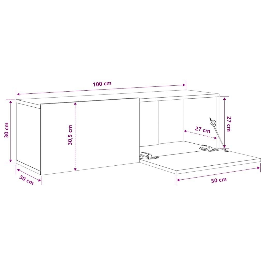Wall TV Cabinets 2 pcs Concrete Grey 100x30x30 cm Engineered Wood