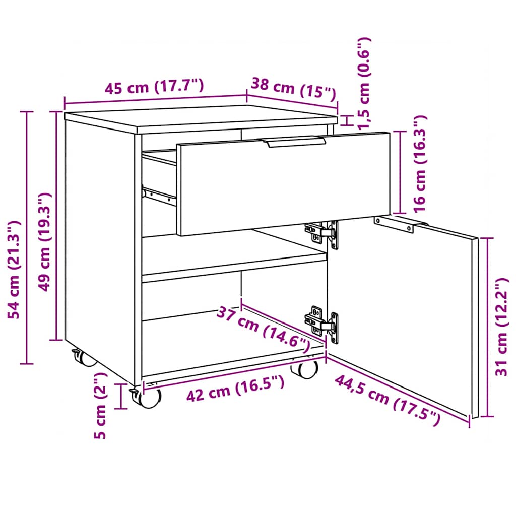 Mobile File Cabinet with Wheels Black 45x38x54 cm