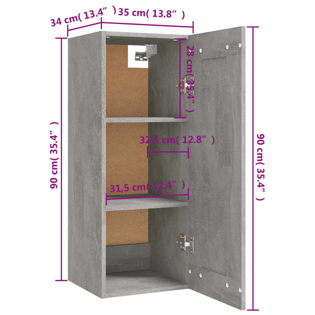 Hanging Cabinet Concrete Grey 35x34x90 cm Engineered Wood