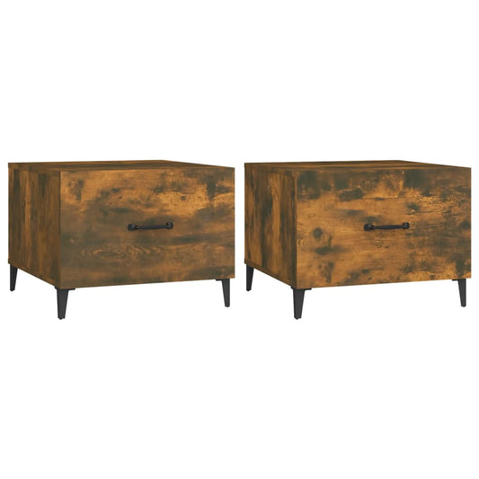 Coffee Tables with Metal Legs 2 pcs Smoked Oak 50x50x40 cm Coffee Tables with Metal Legs 2 pcs Smoked Oak 50x50x40 cm