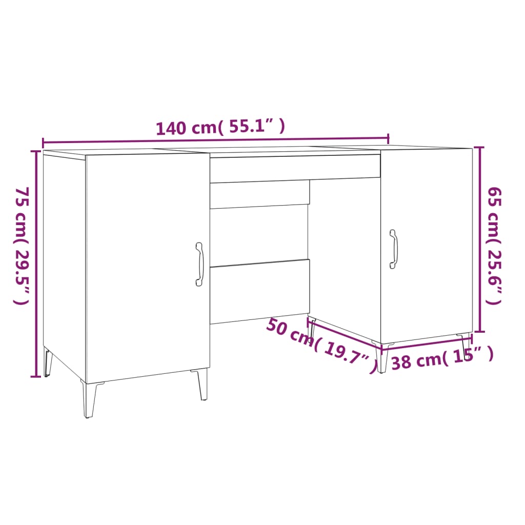 817552 vidaXL Desk Smoked Oak 140x50x75 cm Engineered Wood