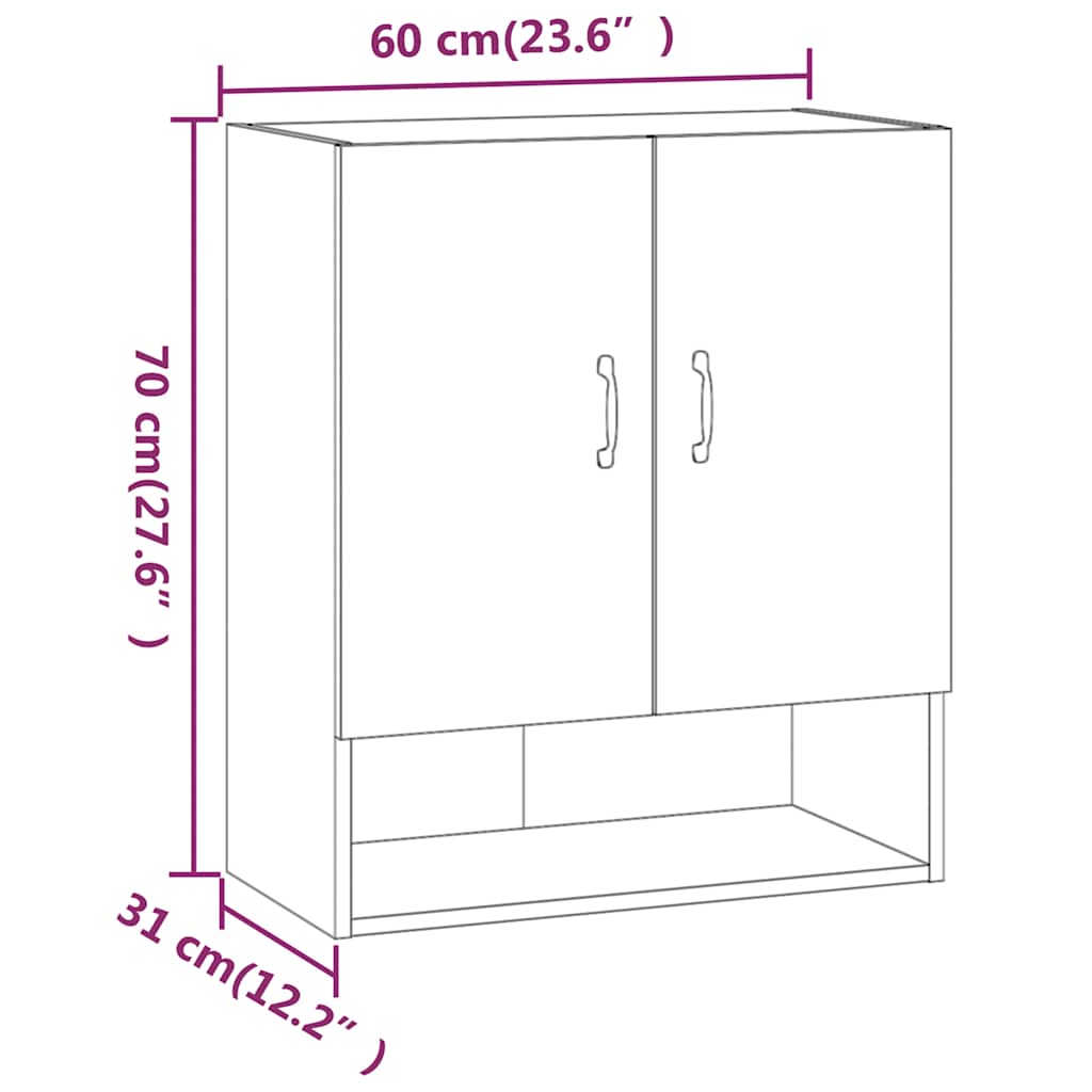 817589 vidaXL Wall Cabinet Grey Sonoma 60x31x70 cm Engineered Wood