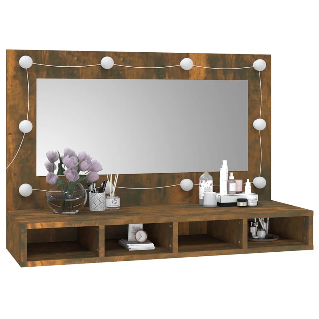 Mirror Cabinet with LED Smoked Oak 90x31,5x62 cm