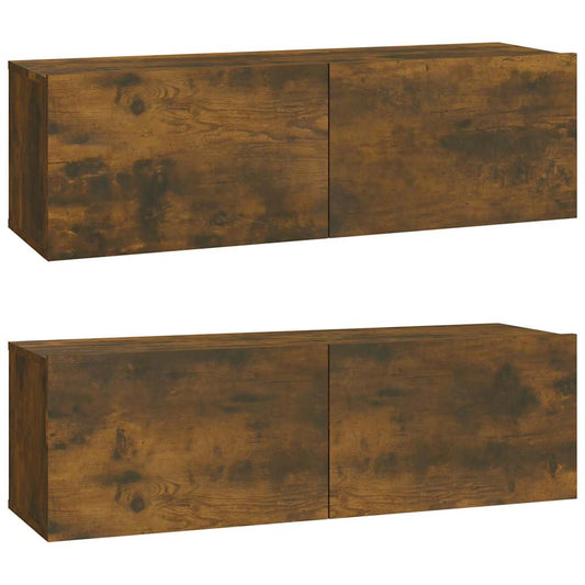 2 Piece Wall-mounted TV Cabinet Set Smoked Oak 100x30x30 cm Engineered Wood 2 Piece Wall-mounted TV Cabinet Set Smoked Oak 100x30x30 cm Engineered Wood
