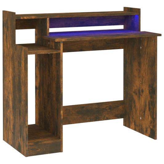 Desk with LED Lights Smoked Oak 97x45x90 cm Engineered Wood Desk with LED Lights Smoked Oak 97x45x90 cm Engineered Wood