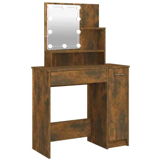 Dressing Table with LED Smoked Oak 86,5x35x136 cm Dressing Table with LED Smoked Oak 86,5x35x136 cm