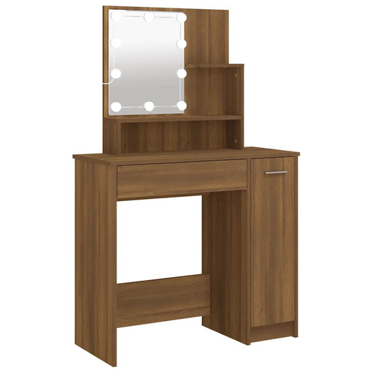 Dressing Table with LED Brown Oak 86.5x35x136 cm Dressing Table with LED Brown Oak 86.5x35x136 cm