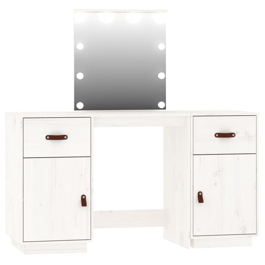 Dressing Table Set with LED White Solid Wood Pine Dressing Table Set with LED White Solid Wood Pine