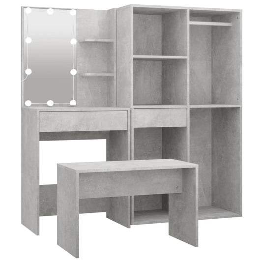 Dressing Table Set with LED Concrete Grey Engineered Wood Dressing Table Set with LED Concrete Grey Engineered Wood