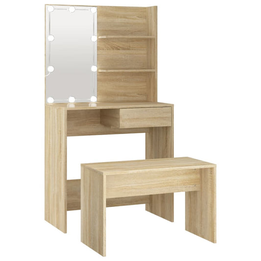 Dressing Table Set with LED Sonoma Oak Engineered Wood Dressing Table Set with LED Sonoma Oak Engineered Wood