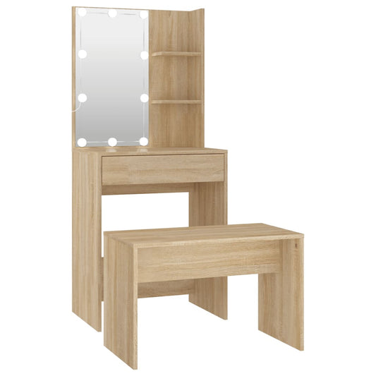 Dressing Table Set with LED Sonoma Oak Engineered Wood Dressing Table Set with LED Sonoma Oak Engineered Wood