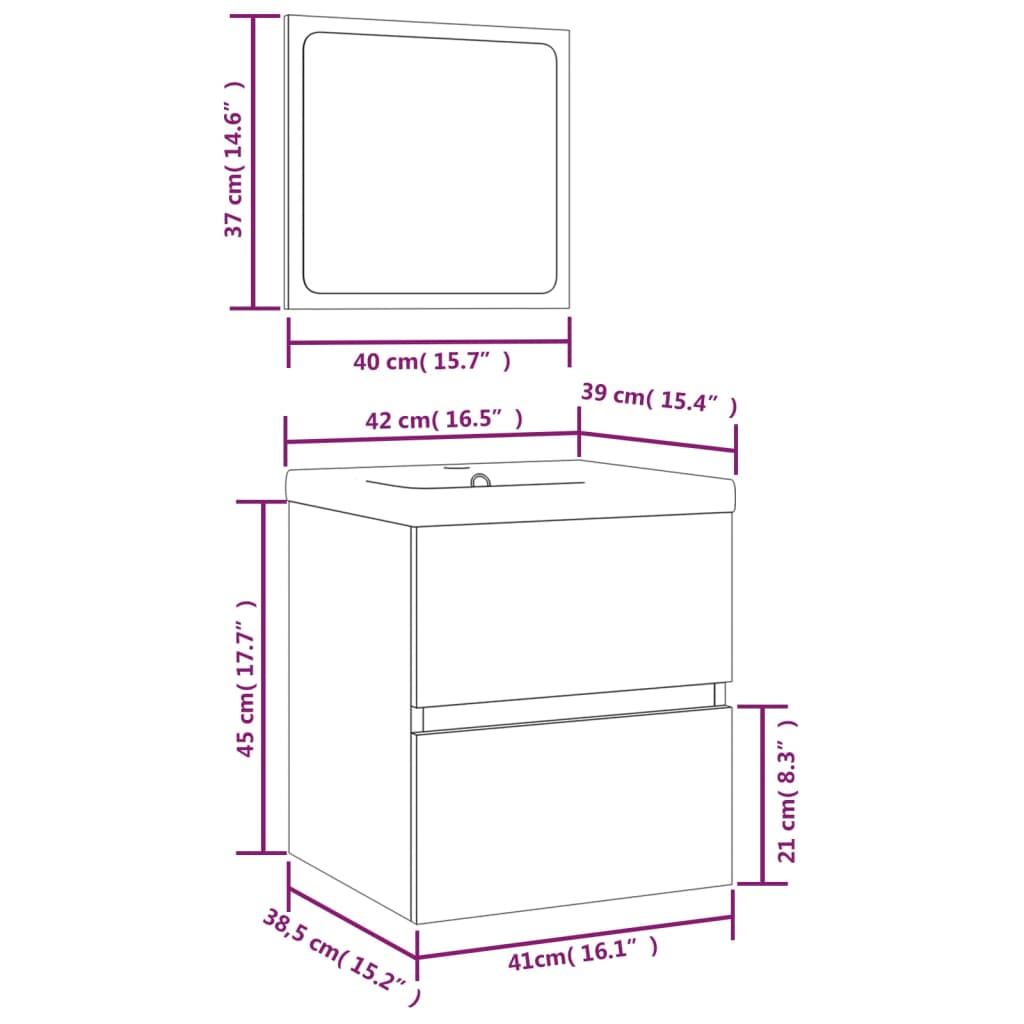 Bathroom Sink Cabinet with Basin and Mirror Grey Sonoma