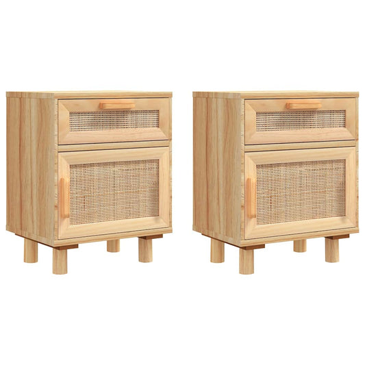 Bedside Cabinets 2 pcs Brown Solid Wood Pine and Natural Rattan Bedside Cabinets 2 pcs Brown Solid Wood Pine and Natural Rattan