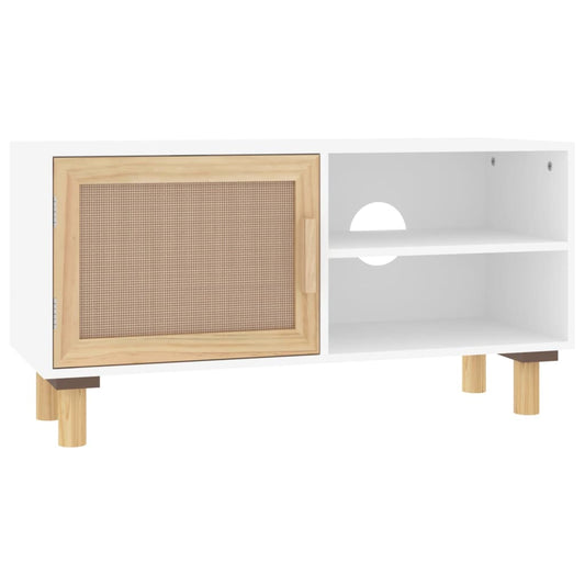 TV Cabinet White 80x30x40 cm Solid Wood Pine and Natural Rattan TV Cabinet White 80x30x40 cm Solid Wood Pine and Natural Rattan
