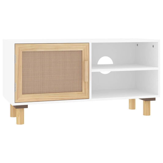 TV Cabinet White 80x30x40 cm Solid Wood Pine and Natural Rattan TV Cabinet White 80x30x40 cm Solid Wood Pine and Natural Rattan