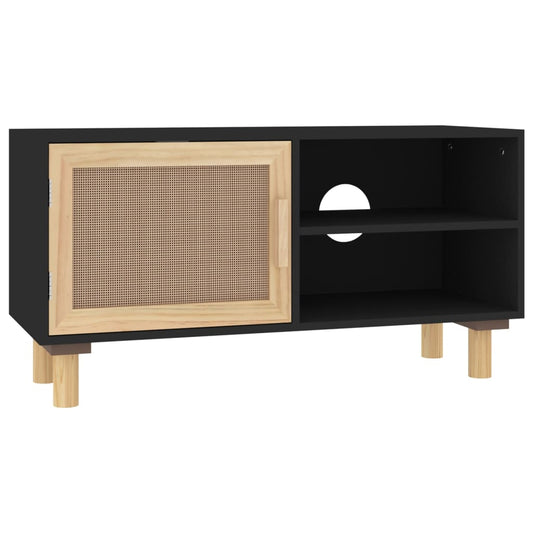 TV Cabinet Black 80x30x40 cm Solid Wood Pine and Natural Rattan TV Cabinet Black 80x30x40 cm Solid Wood Pine and Natural Rattan