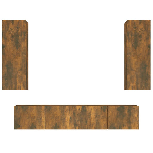 4 Piece TV Cabinet Set Smoked Oak Engineered Wood 4 Piece TV Cabinet Set Smoked Oak Engineered Wood