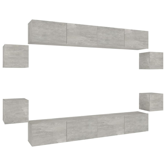 8 Piece TV Cabinet Set Concrete Grey Engineered Wood 8 Piece TV Cabinet Set Concrete Grey Engineered Wood