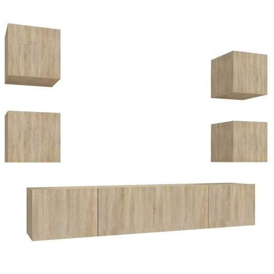 6 Piece TV Cabinet Set Sonoma Oak Engineered Wood 6 Piece TV Cabinet Set Sonoma Oak Engineered Wood
