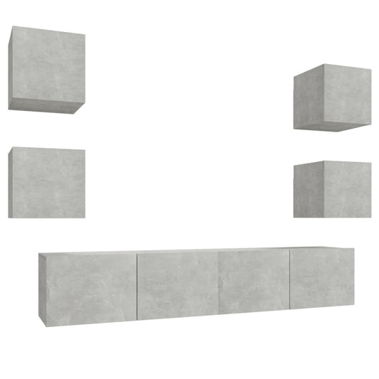 6 Piece TV Cabinet Set Concrete Grey Engineered Wood 6 Piece TV Cabinet Set Concrete Grey Engineered Wood