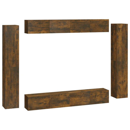 8 Piece TV Cabinet Set Smoked Oak Engineered Wood 8 Piece TV Cabinet Set Smoked Oak Engineered Wood