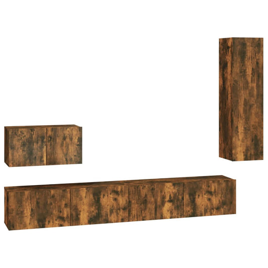 4 Piece TV Cabinet Set Smoked Oak Engineered Wood 4 Piece TV Cabinet Set Smoked Oak Engineered Wood
