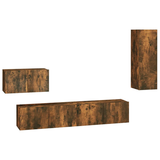 4 Piece TV Cabinet Set Smoked Oak Engineered Wood 4 Piece TV Cabinet Set Smoked Oak Engineered Wood