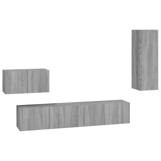 4 Piece TV Cabinet Set Grey Sonoma Engineered Wood 4 Piece TV Cabinet Set Grey Sonoma Engineered Wood