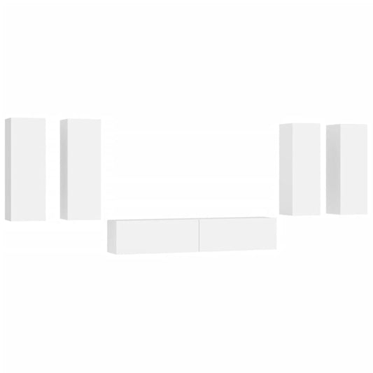 6 Piece TV Cabinet Set White Engineered Wood 6 Piece TV Cabinet Set White Engineered Wood