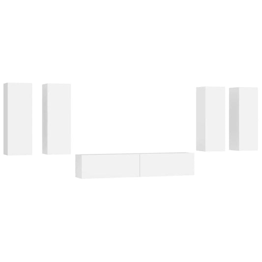 6 Piece TV Cabinet Set White Engineered Wood 6 Piece TV Cabinet Set White Engineered Wood