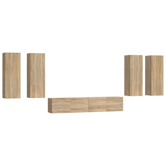 6 Piece TV Cabinet Set Sonoma Oak Engineered Wood 6 Piece TV Cabinet Set Sonoma Oak Engineered Wood