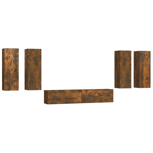6 Piece TV Cabinet Set Smoked Oak Engineered Wood 6 Piece TV Cabinet Set Smoked Oak Engineered Wood
